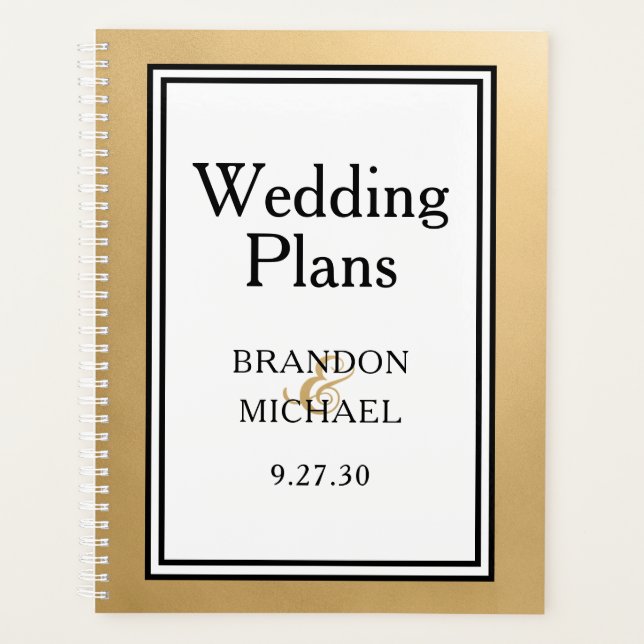 Planificador de boda moderno dorado LGBTQ (Anverso)