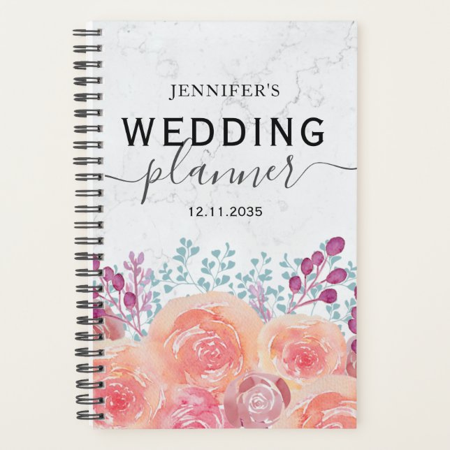 Planificador de Boda Naranja Quemada Acuarela Boho (Anverso)