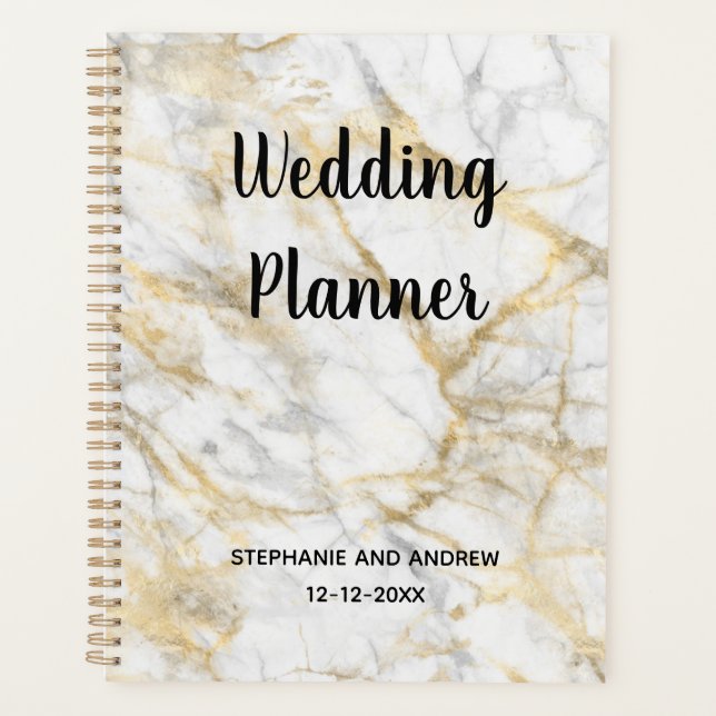 Planificador de Boda Personalizado de Mármol Dorad (Anverso)