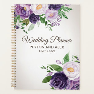 Planificador de Bodas de Floral Verde y Púrpura Ci