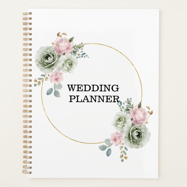 Planificador de bodas de flores verdes y rosas sag (Anverso)