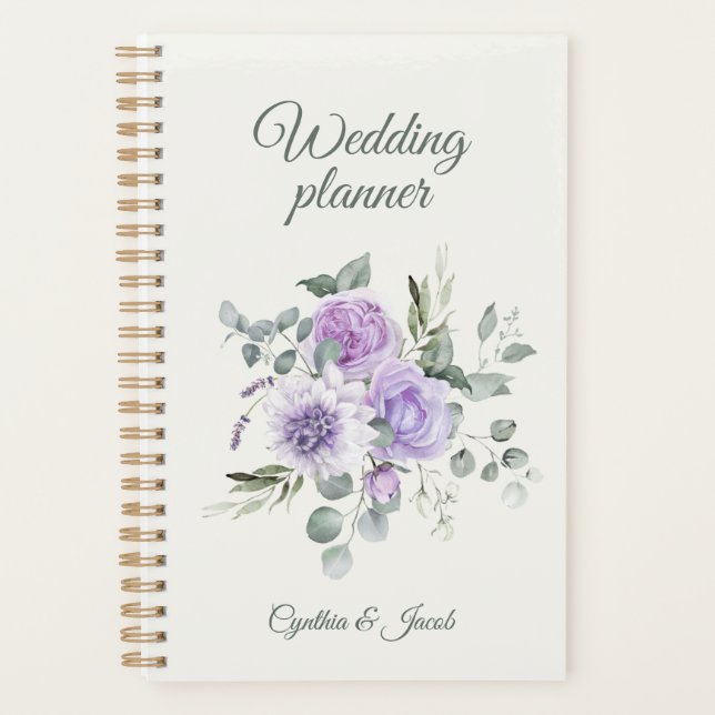 Planificador de Bodas de Rosas Lavanda Elegantes E (Anverso)