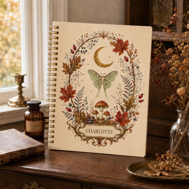 Planificador de Bruja Personalizado de Otoño Luna  (Personalized Witchy Autumn Luna Moth Planner)