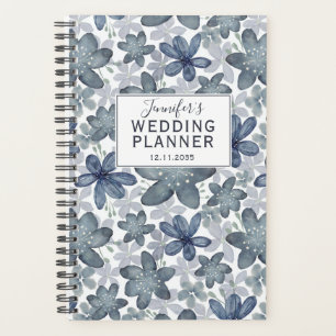 Planificador de casamiento de patrón floral azul y