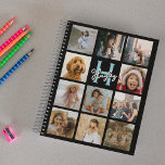 Planificador de Collage de fotos monograma moderno<br><div class="desc">Crea tu propio collage de fotos personaliza el planificador monograma anual. Con 11 imágenes cuadradas de su elección sobre un fondo negro que se pueden cambiar a cualquier color utilizando la herramienta "personalizar más adelante". ¡Hace un gran regalo para los amigos,  la familia o incluso para ti mismo!</div>