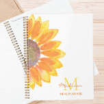 Planificador de comidas de monograma de girasol<br><div class="desc">Este planificador botánico de comidas está decorado con un girasol color agua amarillo y un monograma en una tipografía elegante. Es fácilmente un personalizable y un gran regalo de cocina para los amantes de los girasoles. Acuarela original © Michele Davies.</div>