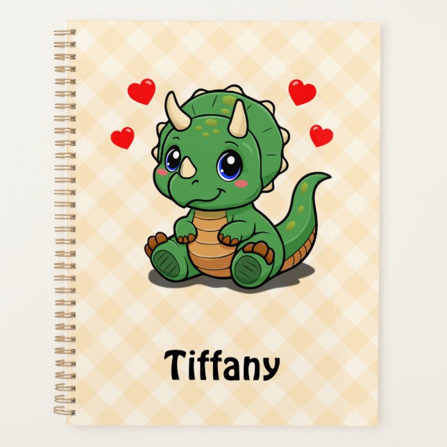 Planificador de dinosaurio lindo - Añadir nombre (Anverso)