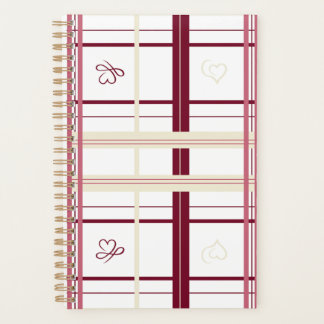 Planificador de espiral Plaid Hearts - Burgundy ca