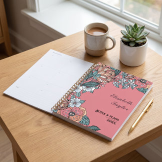 Planificador de estudio floral rosa personalizable