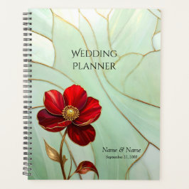 Planificador de Flor Roja de Vidrio Emplomado