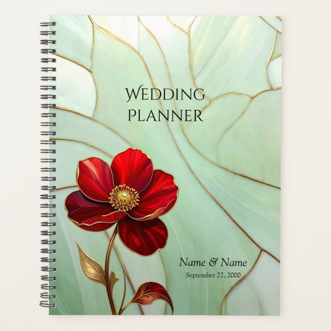 Planificador de Flor Roja de Vidrio Emplomado (Anverso)