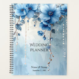 Planificador de Flores Azules y Perlas