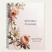 Planificador de Flores Decorativas Rosadas y Blanc
