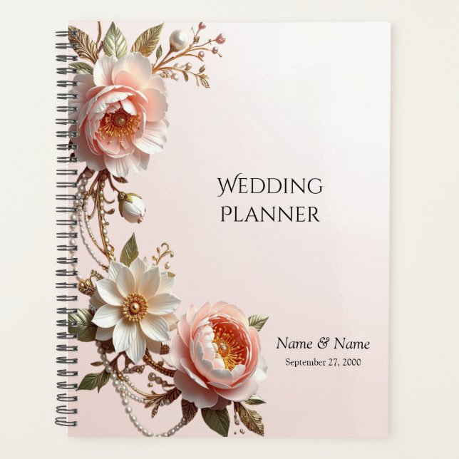 Planificador de Flores Decorativas Rosadas y Blanc (Anverso)