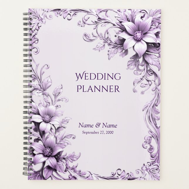 Planificador de Flores Moradas Elegantes (Anverso)