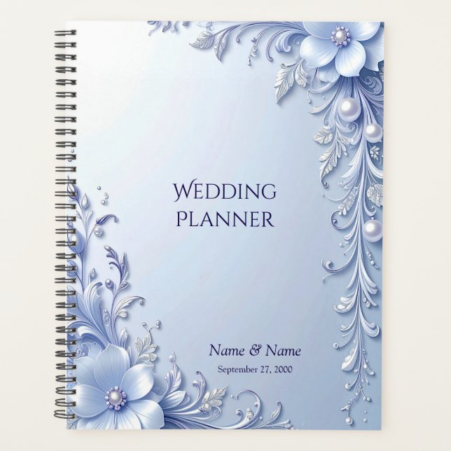 Planificador de Flores Ornamentadas Azules con Per (Anverso)
