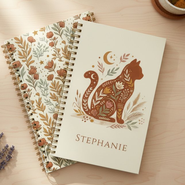 Planificador de Gato Boho – Regalo Celestial Felin (Floral cat planner)