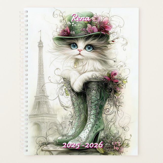 Planificador de gato parisino personalizable 2025- (Anverso)