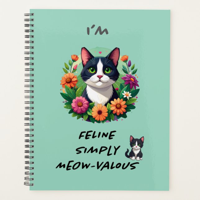 Planificador de gato Tuxedo floral para amantes de (Anverso)