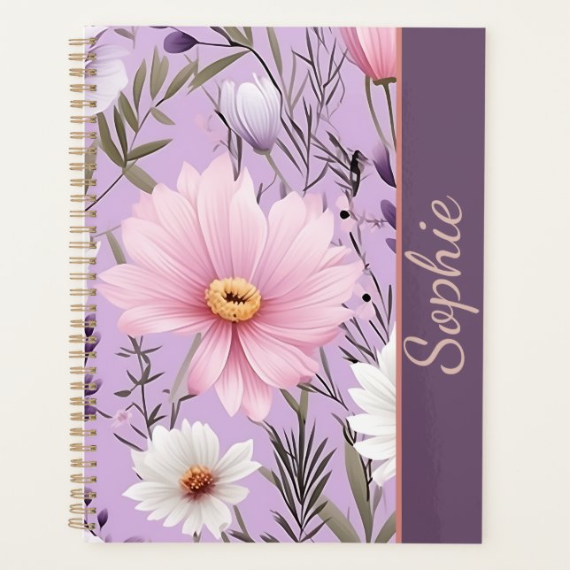 Planificador de lavanda floral personalizado con n (Anverso)