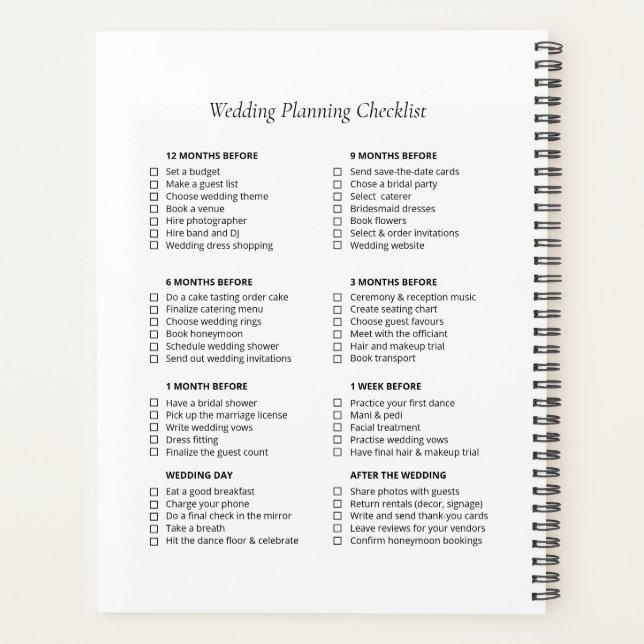 Planificador de lista de comprobación de bodas (Reverso)