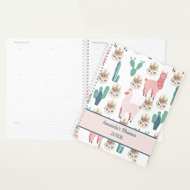 Planificador de Llama Rosa Lindo y Cactus Verde (Demostración)