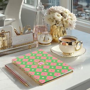 Planificador de lujo rosa y verde con monograma de
