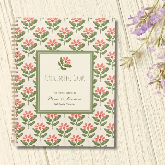 Planificador de maestro floral personalizado (Personalized Floral Teacher Planner | Thoughtful Teacher Gift)