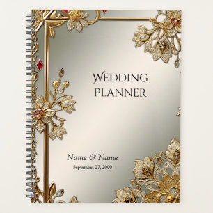 Planificador de marco floral de ornamento dorado