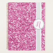 Planificador de monograma con purpurina rosa