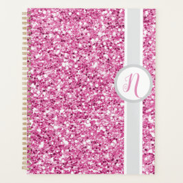 Planificador de monograma con purpurina rosa