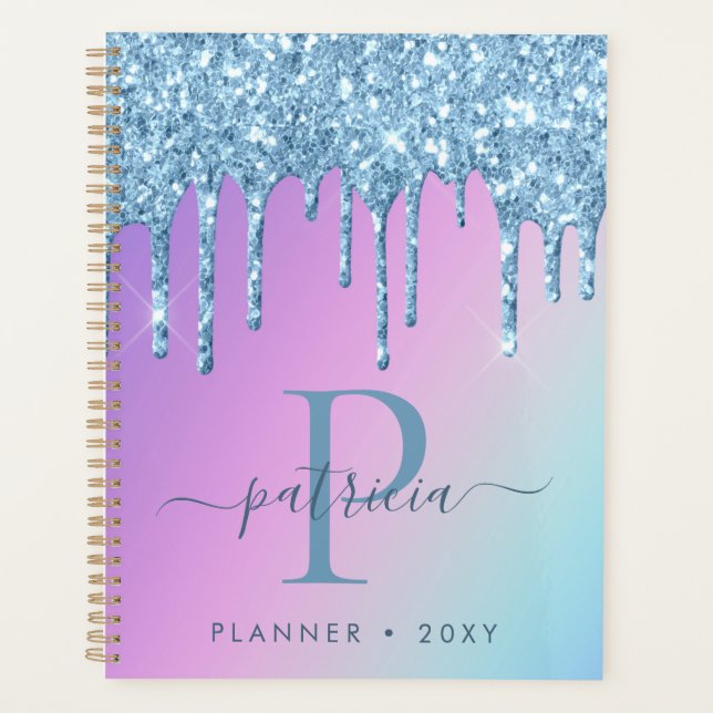 Planificador de monograma elegante con gotas de br (Anverso)