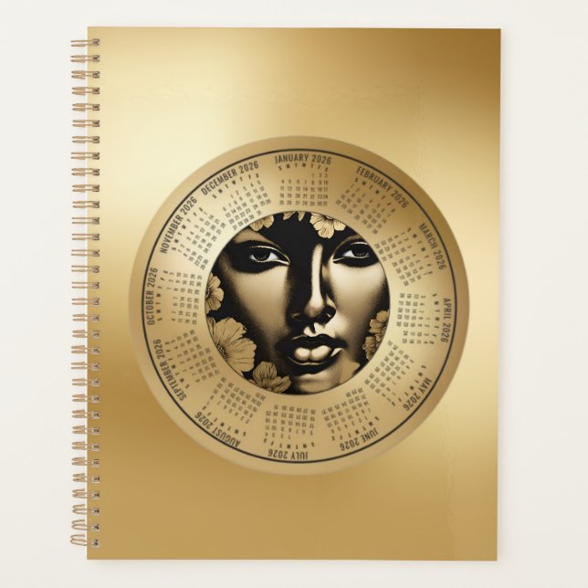 Planificador de Mujer con Cara Dorada Calendario 2 (Anverso)