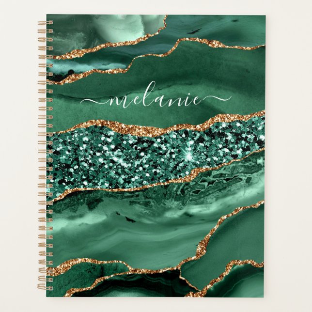 Planificador de oro verde esmeralda con nombre per (Anverso)