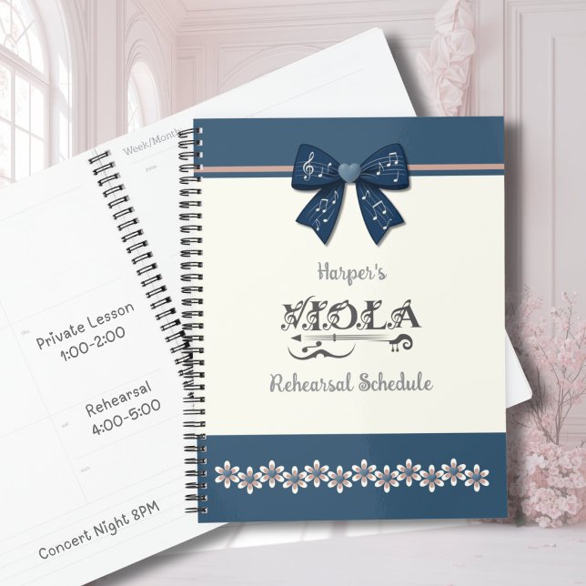 Planificador de Orquesta Viola Floral Índigo Prepp (Preppy indigo floral viola planner, a stylish gift for teen girls tracking school music events.)