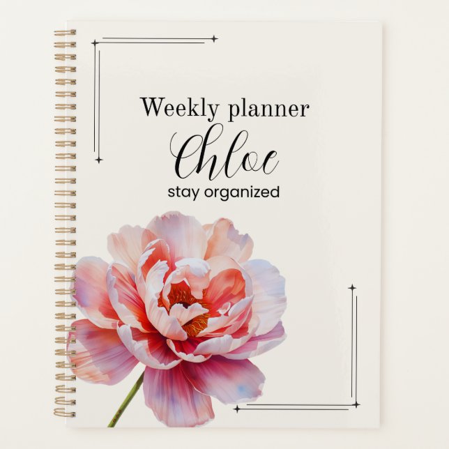 Planificador de Peonía Personalizado Estético Flor (Anverso)