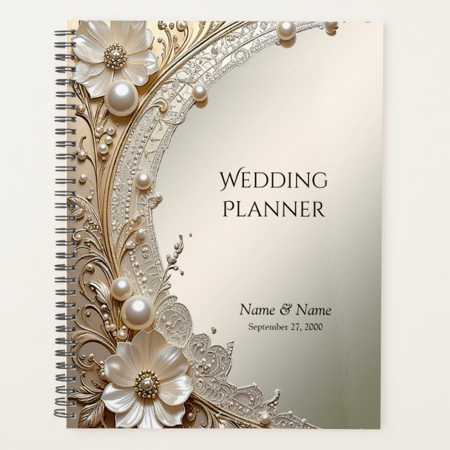 Planificador de Perlas de Flores Blancas Modernas (Anverso)