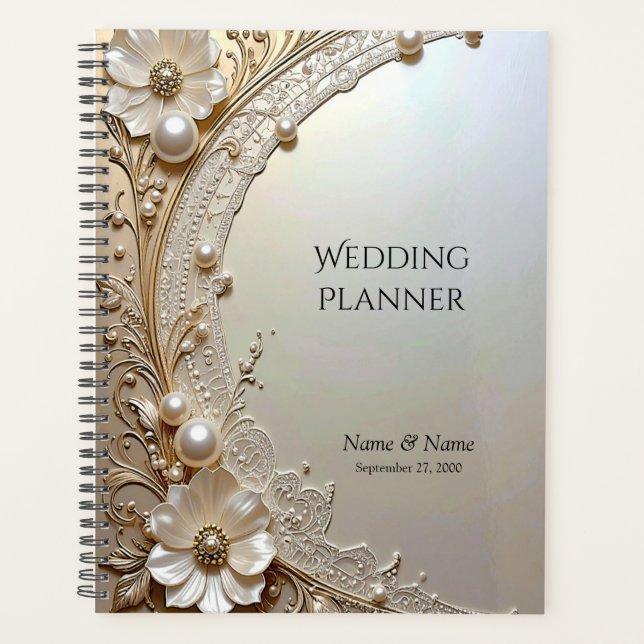 Planificador de Perlas de Flores Blancas Modernas (Anverso)
