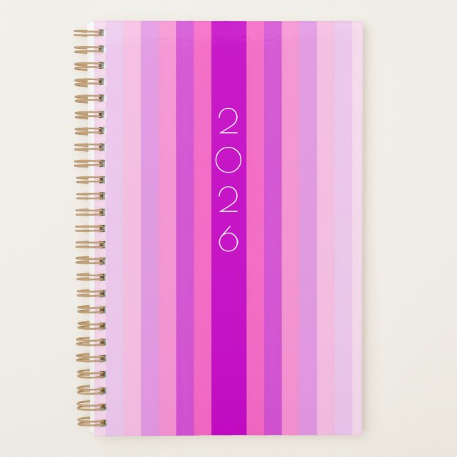 Planificador de Rayas Rosadas y Moradas 2026 (Anverso)