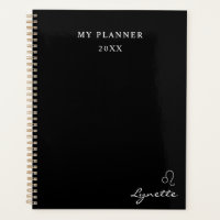 Planificador de signo zodiacal Leo 2022 en negro y