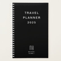 Planificador de Viajes Moderno Monograma Negro y B