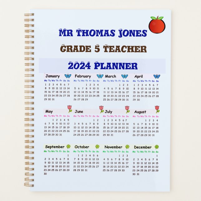 Planificador del calendario de profesores azules (Anverso)