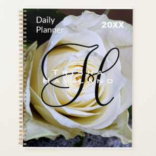 Planificador Diario con Monograma - Rosa Blanca
