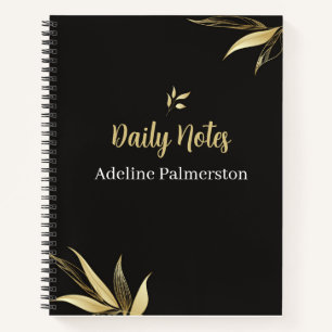 Planificador Diario Elegante de Cuaderno Negro y D