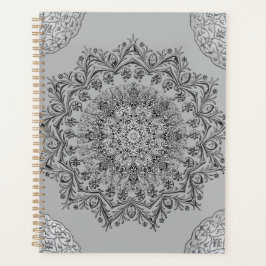 Planificador diario estético de mandala gris boho