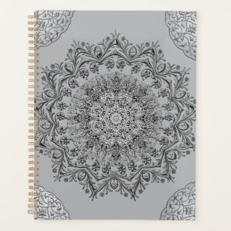 Planificador diario estético de mandala gris boho