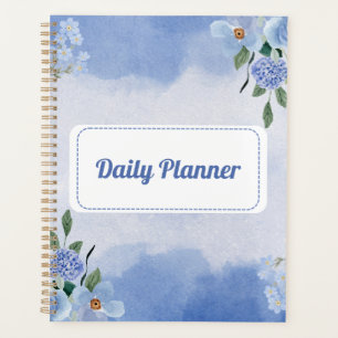 Planificador diario floral azul con acuarela