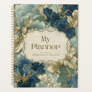 Planificador Diario Floral Blue Gold Organizador d