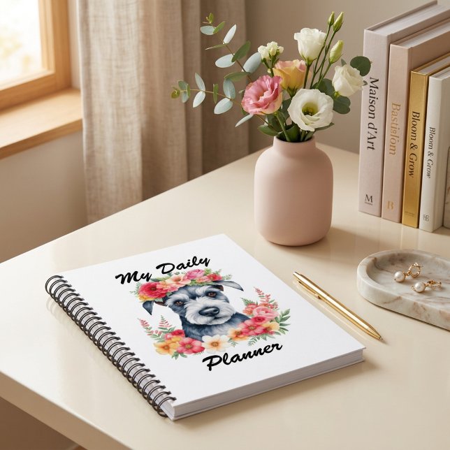 Planificador Diario Floral de Mini Schnauzer (Mini Schnauzer Floral Daily Planner, mother's day, Dog mom.)