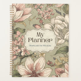 Planificador Diario Floral Verde Rosa Cuaderno Est